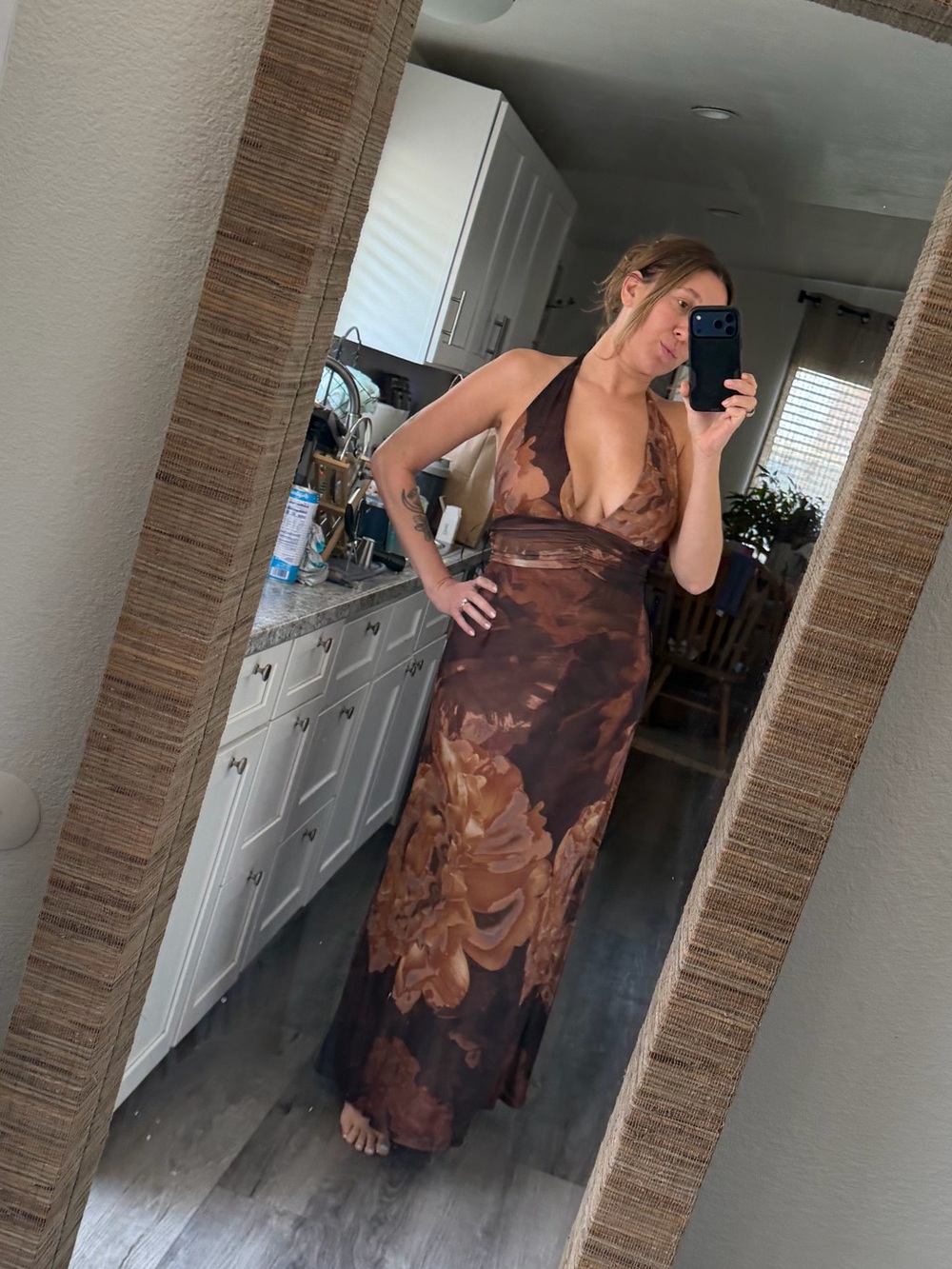 12th Tribe Rosalia Mocha Mesh Maxi Dress Size XL - Picture 7 of 7
